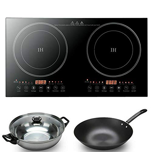  Ouble Induction Cooker With 2 Burners, 1200W Electric Burner Cooker, Tempered Glass Induction Conduction Cooktop, Dual Induction Cooktop Counter Top Burner, Independent Control Multiple Power Levels