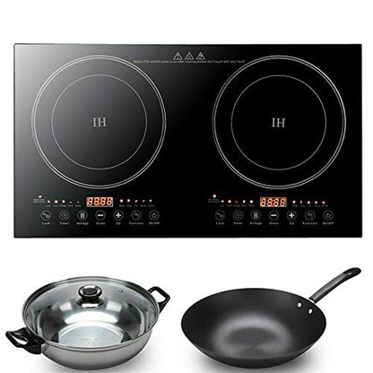  Ouble Induction Cooker With 2 Burners, 1200W Electric Burner Cooker, Tempered Glass Induction Conduction Cooktop, Dual Induction Cooktop Counter Top Burner, Independent Control Multiple Power Levels