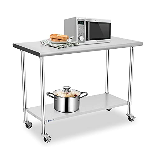  Stainless Steel Table, 30 X 24 Inches Prep & Work Table With Caster Backsplash And Adjustable Undershelf Metal Utility Workstations For Commercial Kitchen Or Restaurant Supplies