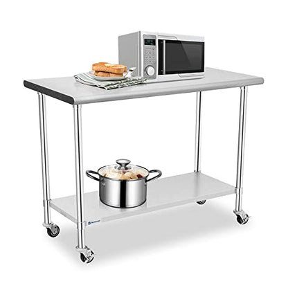 Stainless Steel Table, 30 X 24 Inches Prep & Work Table With Caster Backsplash And Adjustable Undershelf Metal Utility Workstations For Commercial Kitchen Or Restaurant Supplies