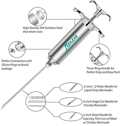  Marinade Injector Syringe And Brushes Set, Meat Injector Syringe With 3 Professional Marinade Injector Needles, Creates Tender Meat & Poultry Flavors, For BBQ Grill Smoker & Turkey & Brisket