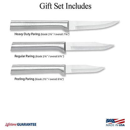  Ada Cutlery - S01 Rada Cutlery Paring Knife Set 3 Knives With Stainless Steel Blades And Brushed Aluminum Made In The USA, 7 1/8", 6 3/4", 6 1/8", Silver Handle