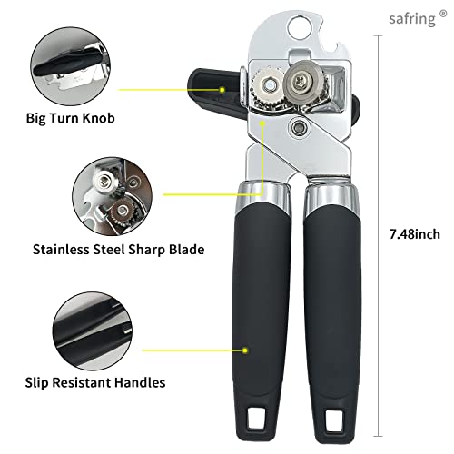  Safring Can Opener Manual, Handheld Strong Heavy Duty Stainless Steel Can Opener, Comfortable Handle, Sharp Blade Smooth Edge, Can Openers With Multifunctional Bottle Opener