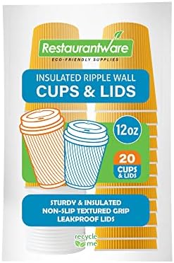  12 Oz Light Pink Paper Ripple Wall Coffee Cup - With White Lid - 3 1/2" X 3 1/2" X 5" - 20 Count Box