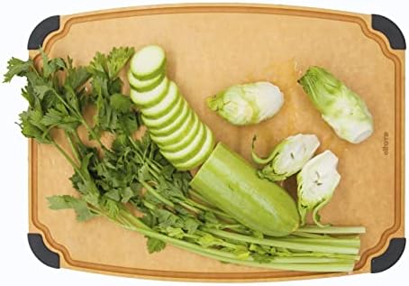  Essential Series Cutting Board For Kitchen- Natural Wood Fiber Composite, Dishwasher Safe, Eco-Friendly, Juice Grooves, Non-slip Feet, Non-Porous, Reversible, BPA Free, Large- 14" X 10")