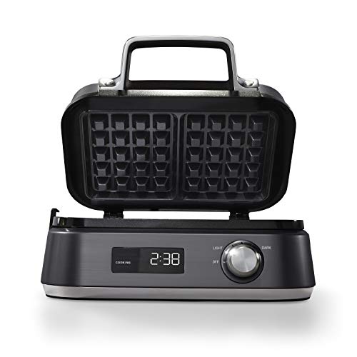  Intellicrisp Belgian Waffle Maker With LED Display Timer And Ceramic Cooking Plates, Makes 2 Waffles, Dark Stainless Steel