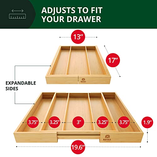  Uxury Bamboo Kitchen Drawer Organizer - Expandable Utensil Organizer For Drawer - Utensil And Silverware Holder And Cutlery Tray (Natural, 19.6"x17")