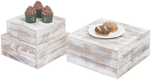  Crate Style Wood Cupcake Stand, Vintage Gray Wooden Cake Stand Dessert Appetizer Display Riser, Set Of 3