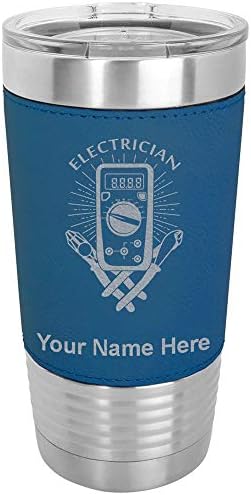  20oz Vacuum Insulated Tumbler Mug, Electrician, Personalized Engraving Included (Faux Leather, Blue)