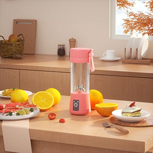  Portable Blender,Portable Juicer,Fruit Mixer - 6 Blades In 3D, 380ml Fruit Mixing Machine With USB Charger Cable（Pink）