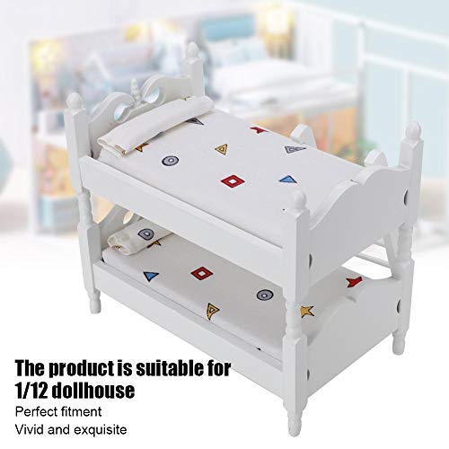  Miniature Dollhouse Furniture, Wooden Bunk Bed With Bedding Pillow Ladder For 1:12 Doll House Accessories (1:12) Dollhouses