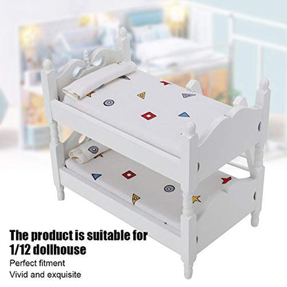  Miniature Dollhouse Furniture, Wooden Bunk Bed With Bedding Pillow Ladder For 1:12 Doll House Accessories (1:12) Dollhouses
