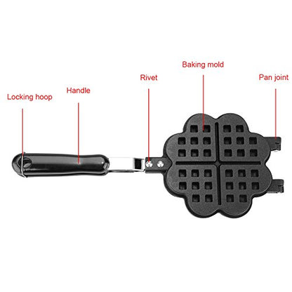  Heart Shape Waffle Maker, Non-Stick Waffle Maker Plates With Handle For Fuel Gas Stove, 13.19 X 5.51in