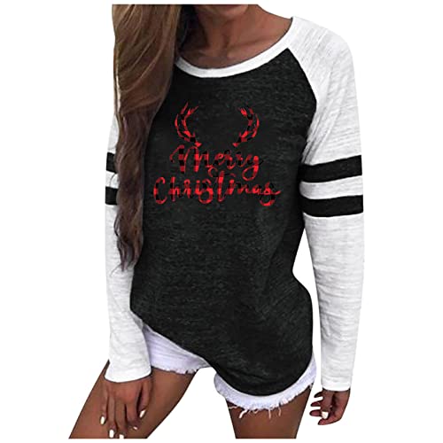  Pullover Sweatshirts For Women Fall Plus Size Sweatshirts Long Sleeve Christmas Print Crew Neck Pullover Top Streetwear