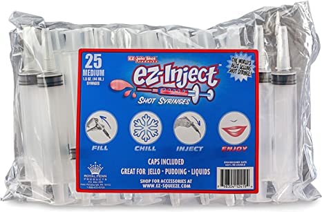  25 Pack Plastic Syringes For Jello Shots 1.5oz - 100% Safe And Reusable Jello Shot Syringes With Caps - Medium Syringe Shots Holiday And Halloween Party Supplies For Adults