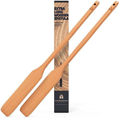  Xtra-Long 24" Wooden Paddle - Long-Handled Beech Wood Stirring Paddle - Cajun Cooking Mixing & Brewing Big Stock Pots - Heavy-Duty Flat Stir Paddles For Cooking - Hardwood Cookware By Woodenhouse