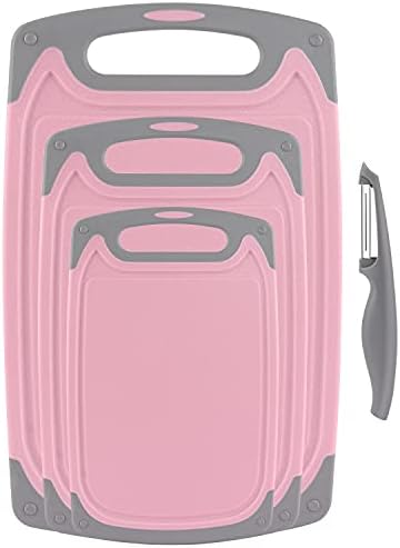  Cutting Boards For Kitchen, Plastic Chopping Board Set Of 4 With Non-Slip Feet And Deep Drip Juice Groove, Easy Grip Handle, Dishwasher Safe, BPA Free, Non-porous(Blue/Gray)