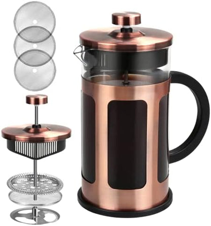  French Press Coffee Maker 12 Ounce Stainless Steel With Borosilicate Glass Heat Resistant 4 Level Filtration System For Brew Coffee & Tea Dishwasher Safe 350ml (12oz, Stainless Black)