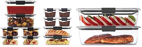 Rubbermaid Brilliance Storage Plastic Lids, Leak Proof Food Container, Clear, 24-Piece & Leak-Proof Brilliance Food Storage Set | 9.6 Cup Plastic Containers, 2-Pack, Clear
