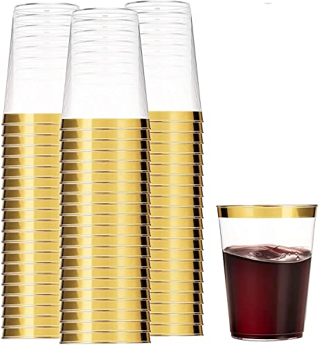  100 Gold Plastic Cups 14 Oz Clear Plastic Cups Tumblers Gold Rimmed Cups Fancy Disposable Wedding Cups Elegant Party Cups With Gold Rim