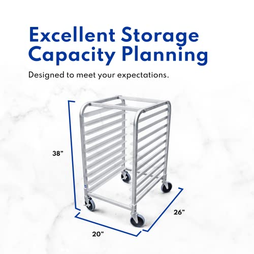  New Star Foodservice 36510 Commercial-Grade Aluminum 10-Tier Sheet Pan/Bun Pan Rack, 26" L X 20" W X 38" H With Brake Wheels