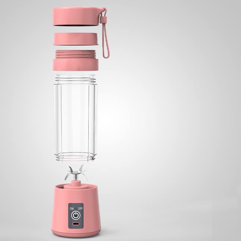  Portable Blender,Portable Juicer,Fruit Mixer - 6 Blades In 3D, 380ml Fruit Mixing Machine With USB Charger Cable（Pink）