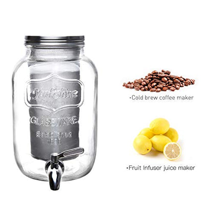  Cold Brew Coffee Maker 1 Gallon, Cold Brew Coffee Kit With Stainless Steel Spigot,Cold Brew Dispenser With Extra Thick Glass Carafe, Gallon Large Cold Brew Maker For Coffee Or Tea