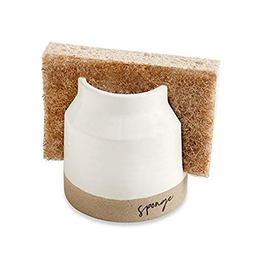  41220001 Stoneware Sponge Holder, 3 1/2" X 3 1/2", Brown And White