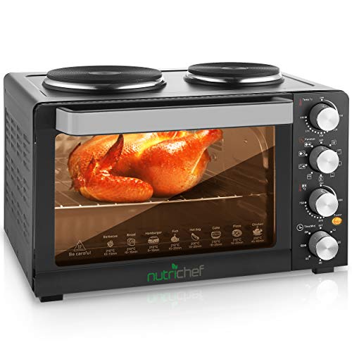  30 Quarts Kitchen Convection Oven & Elite Gourmet EDB-302BF Countertop Dual Flat Burner, Electric Hot Burner, Temperature Controls, Power Indicator Lights, Easy To Clean, 1500 Watts (Black)