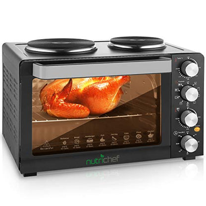  30 Quarts Kitchen Convection Oven & Elite Gourmet EDB-302BF Countertop Dual Flat Burner, Electric Hot Burner, Temperature Controls, Power Indicator Lights, Easy To Clean, 1500 Watts (Black)