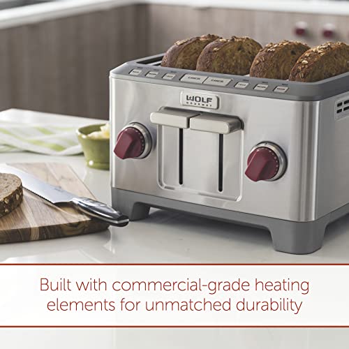  Olf Gourmet 4-Slice Extra-Wide Slot Toaster With Shade Selector, Bagel And Defrost Settings, Red Knob, Stainless Steel (WGTR154S)
