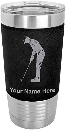  20oz Vacuum Insulated Tumbler Mug, Golfer Putting, Personalized Engraving Included (Faux Leather, Rustic)