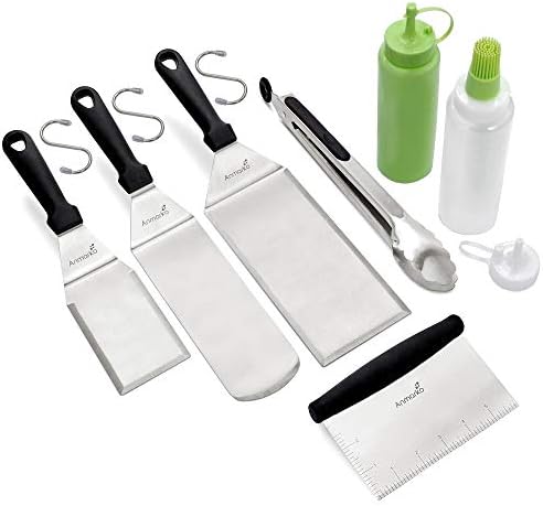  Stainless Steel Metal Spatula Set-Teppaniyaki Spatulas-Griddle Scraper Flat Spatula Pancake Flipper Hamburger Turner-Metal Utensil Great For BBQ Grill Flat Top Cast Iron Griddle Accessories