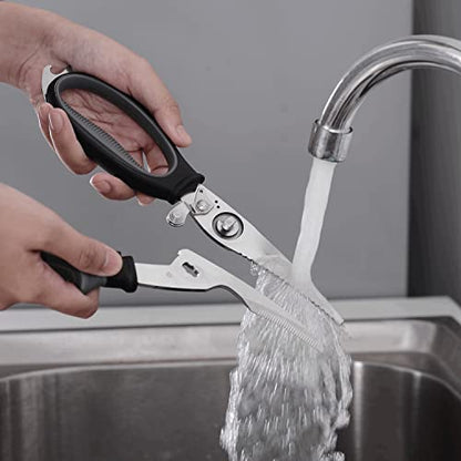  Poultry Shears Heavy Duty Professional Kitchen Scissors Stainless Steel, Easily Snipping Through Skin And Crunching Bones, Locking Hinge To Take Apart Easy To Clean Dishwasher Safe (Black Gray)