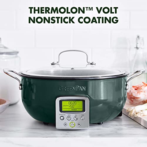 Greenpan Elite Essential Smart Electric 6QT Skillet Pot, Presets To Sear Saute Stir-Fry And Cook Rice, Healthy Ceramic Nonstick And Dishwasher Safe Parts, Easy-to-use LED Display, Ponderosa Pine