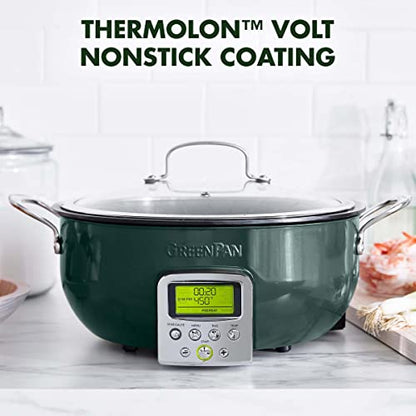 Greenpan Elite Essential Smart Electric 6QT Skillet Pot, Presets To Sear Saute Stir-Fry And Cook Rice, Healthy Ceramic Nonstick And Dishwasher Safe Parts, Easy-to-use LED Display, Ponderosa Pine