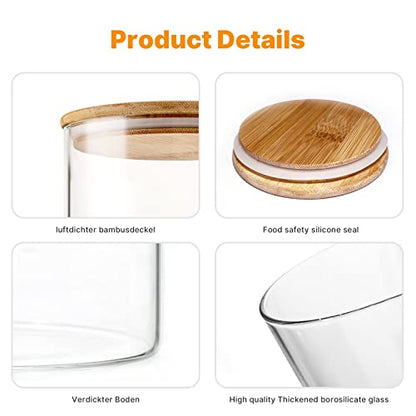  Glass Storage Jars [Set Of 5],Clear Glass Food Storage Containers With Airtight Bamboo Lid Stackable Kitchen Canisters For Candy,Cookie,Rice,Sugar,Flour,Pasta,Nuts And Spice Jars