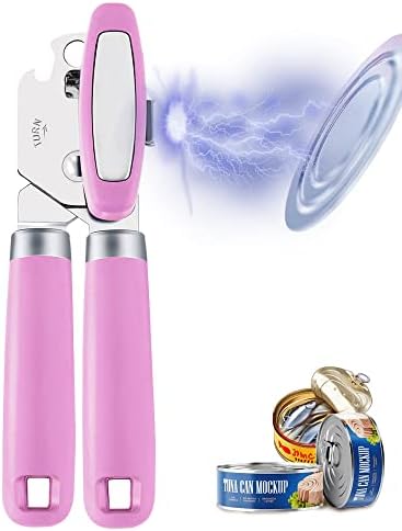  Can Opener Manual With Magnet,Hand Held Can Opener Smooth Edge,Strong Good Grips Safety Can Opener Heavy Duty For Safe Cut,Handheld Manual Can Opener With Sharp Cutting Wheel,Black