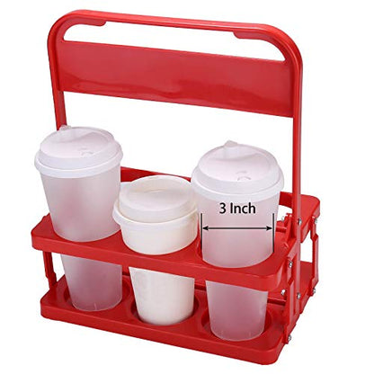  Foldable Plastic Drink Carrier, Beverage Delivery Holder Compatible With Grubhub Doordash Instacart Postmates Eats Car Drivers, Catering, Restaurant (Red)