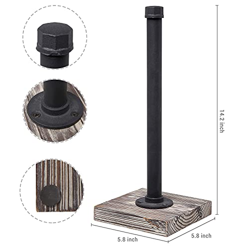  Industrial Brass Metal Pipe Paper Towel Holder Stand Kitchen Countertop Paper Towel Dispenser With Torched Solid Wood Base