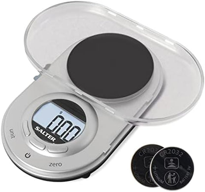 Salter Alter 1260 SVDRA Precision Electronic Scale, Micro Pocket Digital Scales, 500g Capacity, In 0.05g Increments, Neat Storage, Large LCD Display, Compact, Discreet Design, For Jewellery, Spices, Coins