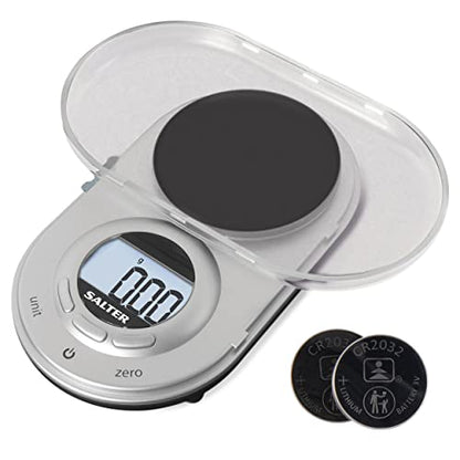 Salter Alter 1260 SVDRA Precision Electronic Scale, Micro Pocket Digital Scales, 500g Capacity, In 0.05g Increments, Neat Storage, Large LCD Display, Compact, Discreet Design, For Jewellery, Spices, Coins