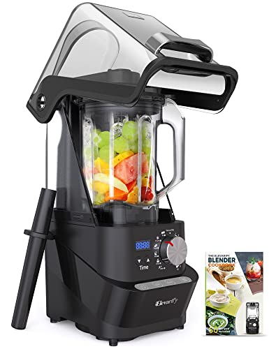  Professional Blender For Kitchen Quiet: Vacuum Commercial Blender For Shakes And Smoothies - 56oz Industrial Countertop Blenders - 1500W High Power Smoothie Blender With Shield (Black)