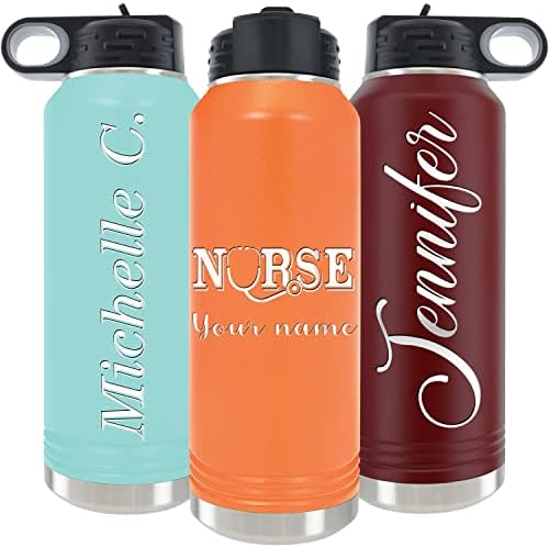  Nalized Water Bottle 40oz/32oz With Flip-Top Lid And Straw, Customized Vacuum Insulated Water Flask, Stainless Steel Sports Double Wall Thermos, Name/Text Engraved By IProductsUS (Teal)