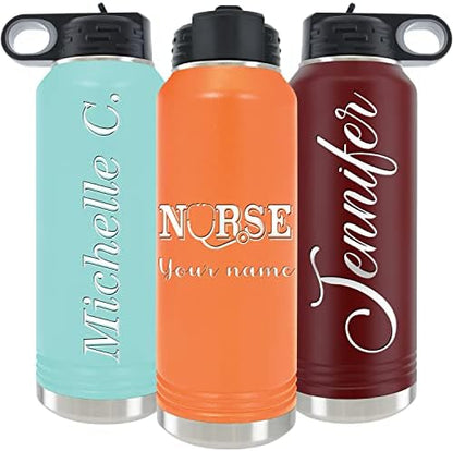  Nalized Water Bottle 40oz/32oz With Flip-Top Lid And Straw, Customized Vacuum Insulated Water Flask, Stainless Steel Sports Double Wall Thermos, Name/Text Engraved By IProductsUS (Teal)