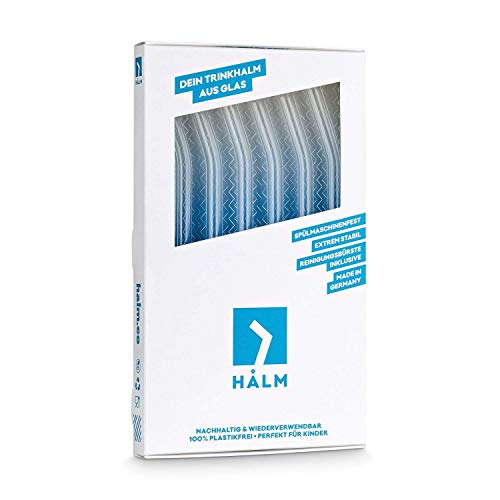 ALM Glass Straws - 6 Bent Reusable 8 Inch Drinking Straws + Plastic-Free Cleaning Brush - Dishwasher Safe - Eco-Friendly - Perfect For Smoothies, Cocktails