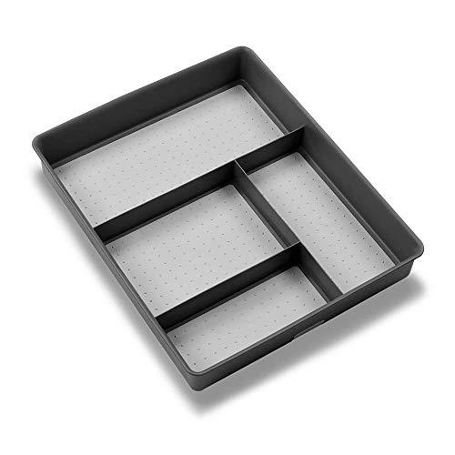  Classic 4-Compartment Drawer Organizer Gadget Tray, Plastic Multipurpose Storage Bin For Drawers, Granite