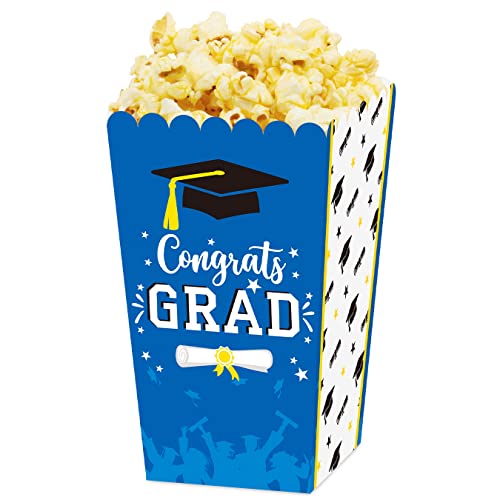  Graduation Popcorn Boxes School Grad Party Favor Plastic Popcorn Treat Boxes 24 Pieces, Blue