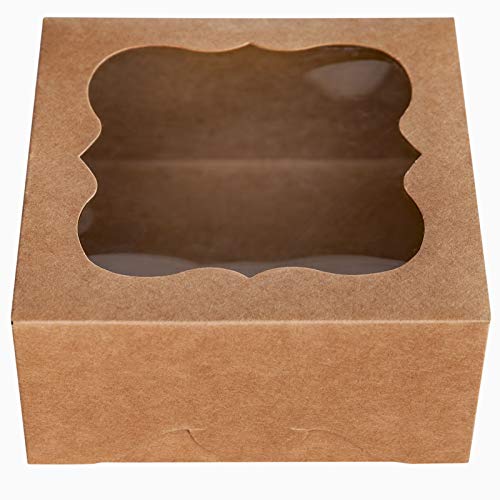  6"x6"x3"Brown Bakery Boxes With Pvc Window For Pie And Cookies Boxes Small Natural Craft Paper Box 6x6x3inch,Pack Of 15