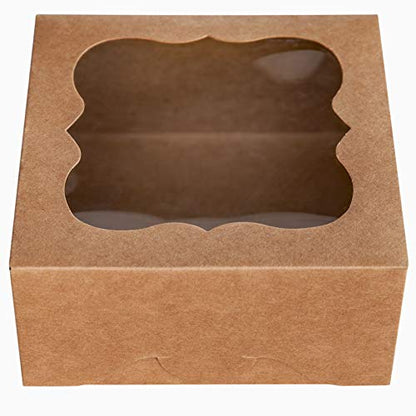  6"x6"x3"Brown Bakery Boxes With Pvc Window For Pie And Cookies Boxes Small Natural Craft Paper Box 6x6x3inch,Pack Of 15